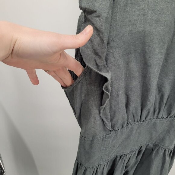 Free people womens medium green gray Erin mini dress ruffle sleeve open tie back - Picture 3 of 8